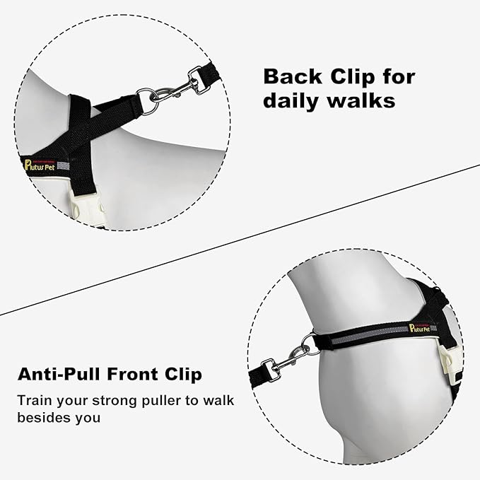 Plutus Pet Cotton Dog Harness and Leash Set, Reflective and Soft Padded, Quick Fit Vest Harness, for Small, Medium and Large Dogs, Black, XS