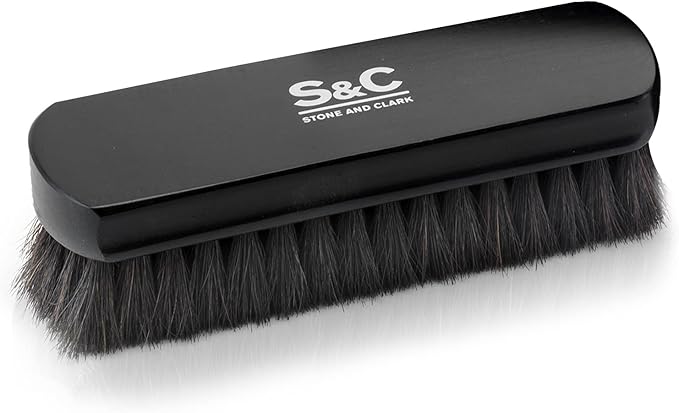 Premium Horsehair Shoe Polish Brush – Handcrafted Beechwood Shoe Brush for Shine and Buffing – Luxurious Shoe Shine Brush with Soft Horsehair Bristles (Black)