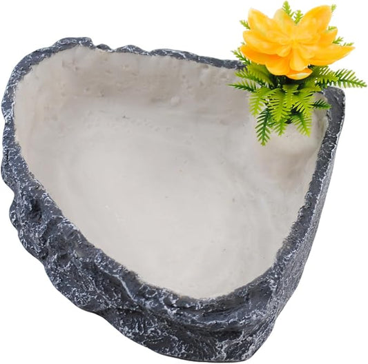 Reptile Corner Food Bowl Water Dish,Snake Feed Dish with Artificial Plant Reptile Water Bowl Terrariums for Bearded Dragon Tortoise Chameleon Hermit Crabs Turtle Leopard Gecko Frog