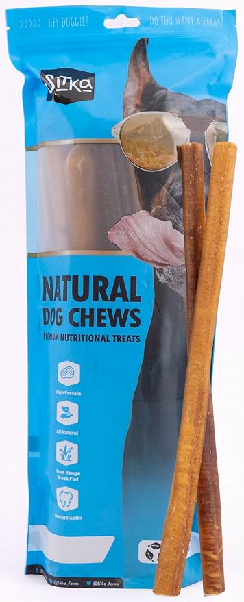 Sitka Farms Bully Sticks 12 inch - (24 Count) Bully Sticks Long Lasting Dental Treats for Large Medium and Small Dogs - Fully Digestible Rawhide Free Sticks for Agresive & Medium Chewers