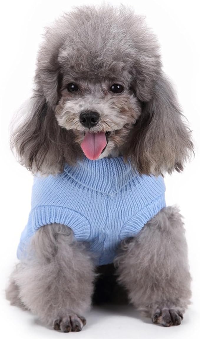 CHBORCHICEN Small Dog Sweaters Knitted Pet Cat Warm Dog Sweatshirt Winter Clothes Kitten Puppy Sweater (Medium,Light Blue)