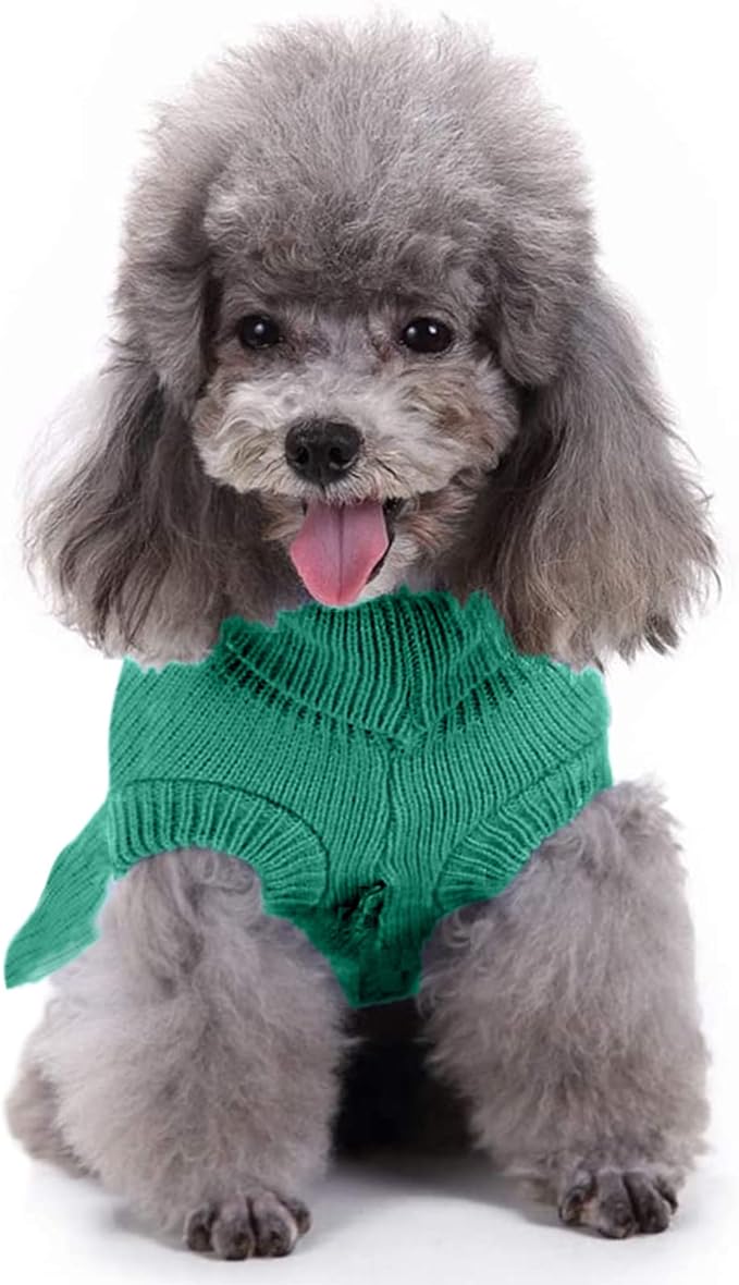 CHBORCHICEN Small Dog Sweaters Knitted Pet Cat Warm Dog Sweatshirt Winter Clothes Kitten Puppy Sweater (S, Dress-Green)