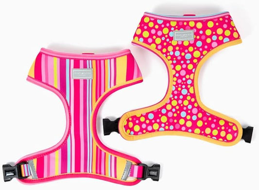 Lucky Love Dog, Colorful Stripes Dog Vest, Yellow, Pink, Blue Color Reversible Dog Vest for Girl Dogs - (Large, Molly Vest)