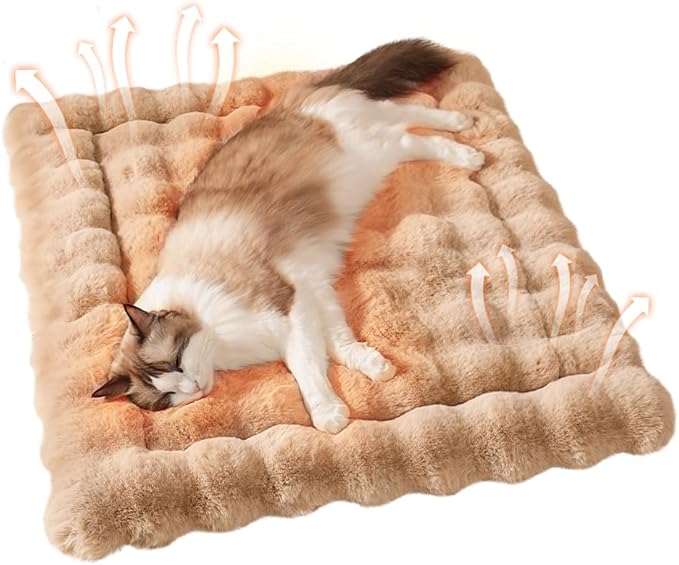Cat Beds for Indoor Cats Faux Fur Pet Pad Mat Plush Kitten Bed with Non-Slip Bottom for Carriers/Couch Dog & Puppy Friendly 35 x 27 Inch X-Large Coffee