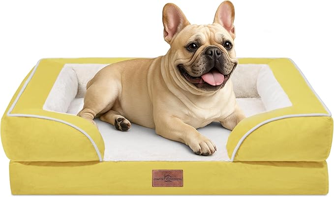Comfort Expression Orthopedic Dog Bed for Medium Dogs 28x19 Inch, Waterproof Egg Crate Foam Medium Pet Bed with Removable Bolsters, Dog Couch with Washable Cover & Non-Slip Bottom, Spicy Mustard