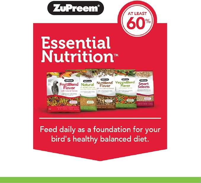 ZuPreem VeggieBlend Bird Food, Bird Feed Pellets for Parrots, Conures, Caiques, African Greys, Eclectus & Small Cockatoos, Parrot Food, Conure Diet, Made in USA, (Medium/Large, 3.25 lb)