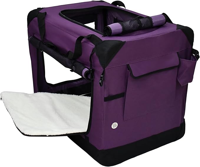 EliteField 4-Door Folding Soft Dog Crate with Curtains, Carrying Bag and Fleece Bed (2 Year Warranty), Indoor & Outdoor Pet Home (20" L x 14" W x 14" H, Purple+4 Door Curtains)