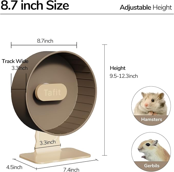 Silent Hamster Wheel 8.7 Inch Dual-Bearings Small Animals Quiet Running Exercise Wheels, Height Adjustable for Dwarf Hamsters, Gerbils, Mice, Hedgehog, or Other Small Pets, Avocado Green