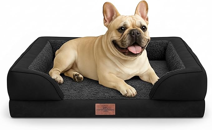 Comfort Expression Orthopedic Dog Bed for Medium Dogs 28x19 Inch, Waterproof Supportive Egg Crate Foam Medium Pet Bed with Removable Bolsters, Dog Couch with Washable Cover & Non-Slip Bottom, Black