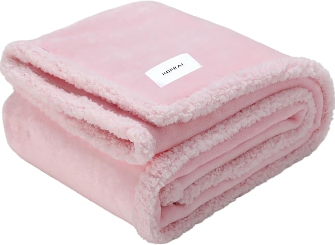 Waterproof Pet Blanket for Medium Large Dogs Washable Fluffy Thick Jacquard Shag Fleece Warm Sherpa Pet Blanket Cats Puppy Couch Protection (Pink L57*65inches)