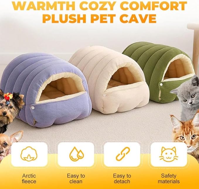 CutyPet Winter Cave,Warmth Cozy Comfort Plush Pet Cave,Cute Cozy Safe Hideaway Cat Bed with Removable Cushion,Warm Soft Removable Washable for Cats and Dogs (Green Plaid, L:25.59 * 15.74 * 11.02 in)