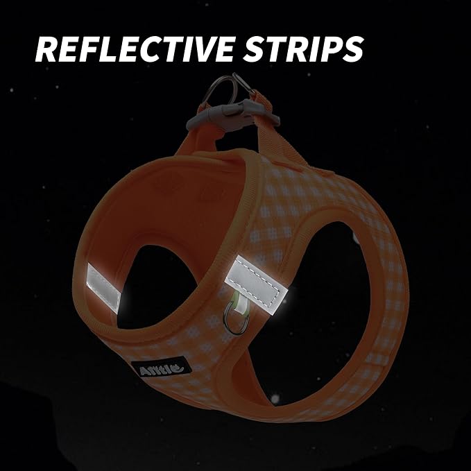 AIITLE Dog Harness and Leash Set, Reflective Adjustable Soft Mesh Vest with Plaid Print for Small Dogs – Breathable No-Pull Design for Daily Walks & Outdoor Adventures (XXS, Orange)