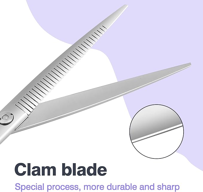 Professional Curved Thinning Scissors for Dog Grooming, 30-Degree Curvature, Japanese 440C for Trimming Dogs Cats and Other Pets face and paws (Pointy-tongued Blender)