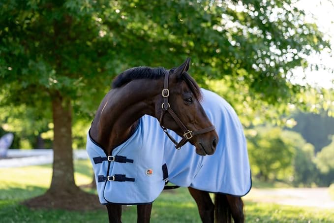 Miller's Standard Neck Fleece Cooler for Horses -Powder Blue with Navy Trim -81