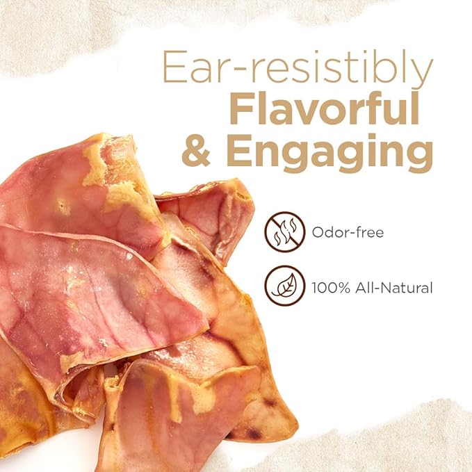 Natural Farm Pig Ears for Dogs (8-Count), One Ingredient: Natural Whole Pigs Ears, Air Dried, Long-Lasting & Highly Digestible Treats, Great for Puppy and Large/Medium Dogs