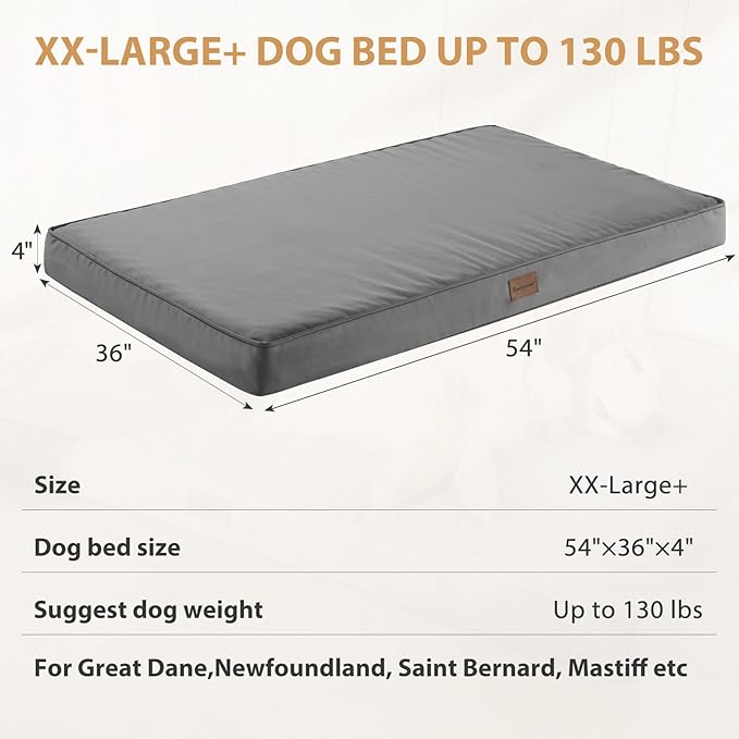 BFPETHOME Outdoor Dog Bed - Waterproof, Orthopedic, Removable Cover, Egg Crate Foam (54 x 36 in, Deep Grey) for Medium, Large, Extra Large Dogs