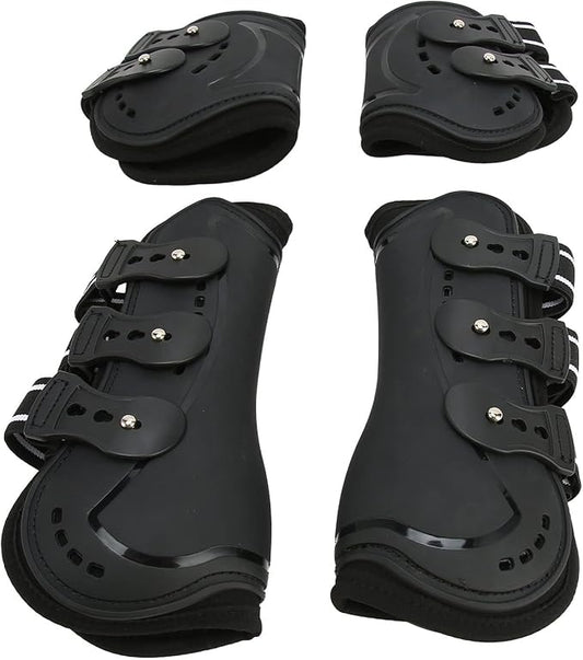 Horse Leg Guard, Horse Leg Protector Shock Absorption Breathable Open Front Tendon Boots for Jumping Show Riding, PU Shell Front Back Wrap Protective Boots Guards (L)