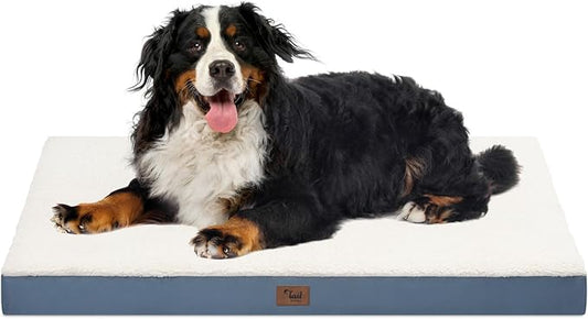 Orthopedic Dog Crate Bed for Extra Large Dogs, XXL Waterproof Comfort Pet Bed with Egg Crate Foam 47x29 Inch, Removable Oxford Cooling Cover, Blue White