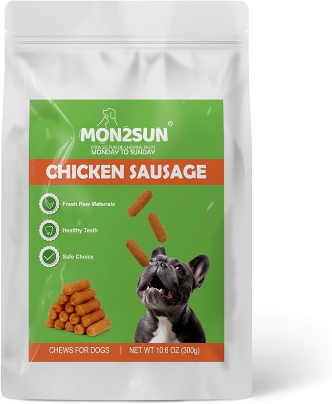 MON2SUN Soft & Chewy Chicken Sausage Dog Treats, 2 Inch, Grain-Free & Gluten-Free Recipe for Training Small to Large Dogs, 10.6 oz