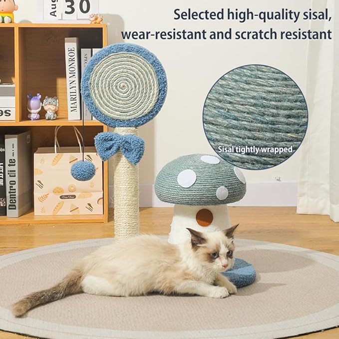 Mushroom Lollipop Cat Scratcher Furniture Mushroom Cat Tree Condo Cat Climbing Frame Sisal Rope Cat Tower for Indoor Cats (Green)