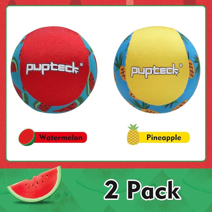 PUPTECK Floating Dog Pools Water Toys, Bouncing Balls 2 Pack for Summer Swimming Pool Games, Interactive Puppy Training Toy with Cute Pineapple and Watermelon Pattern