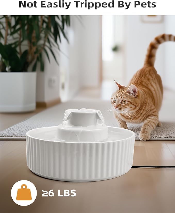 Ceramic Cat Water Fountain, 2.1L/71oz Cupcake Pet Water Fountain for Cats and Dogs, Automatic Pet Drinking Fountain with Pump, and Filter & Foam (White)