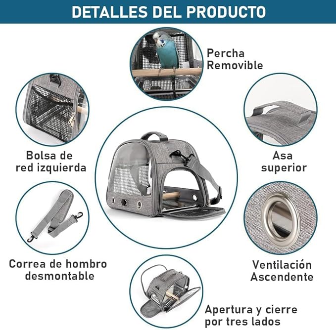 Bird Travel Carrier Portable Parrot Carry Transport Bag with Stand Perch and Tray Breathable Travel Cage for Cockatiel Parakeet Small Bird