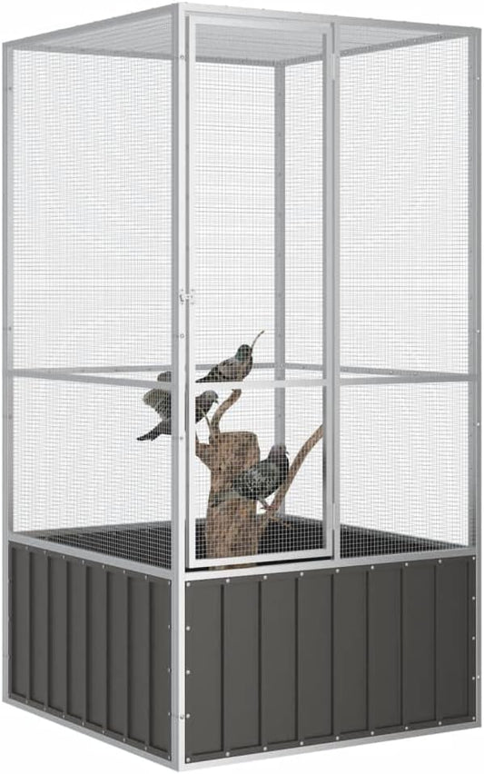 Tidyard Large Bird Cage, Galvanized Steel Aviary with Anthracite Finish for Budgies Pigeons Outdoor Use, 111 x 107 x 83.3 inches