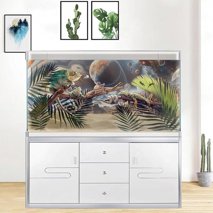 72X18IN Cosmic Spaceterrarium Background, Cool Parallel Space Themed Aquarium Reptile Habitat Background, Aquarium Background with 10EVA Double-Sided Tape