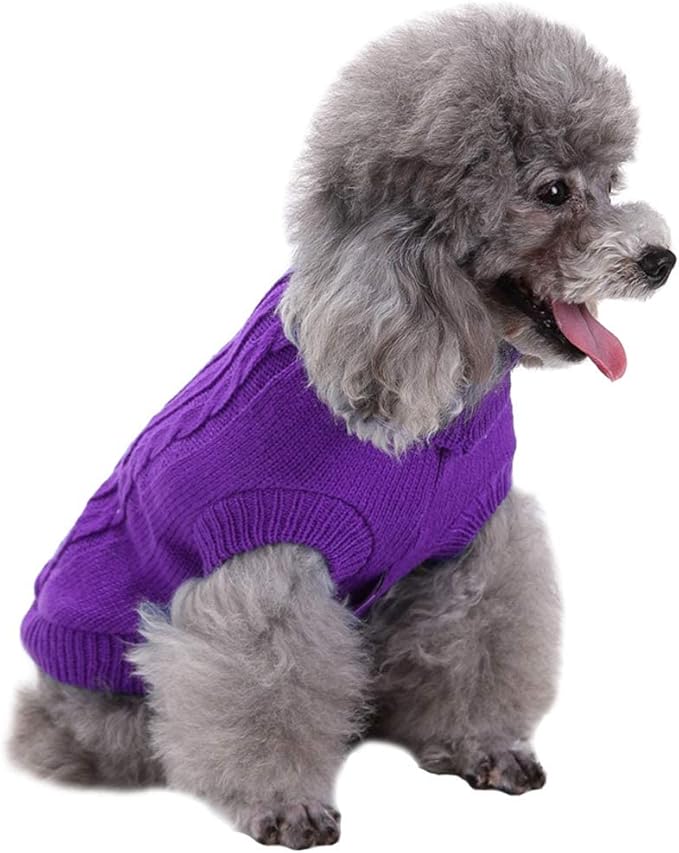 CHBORCHICEN Small Dog Sweaters Knitted Pet Cat Warm Dog Sweatshirt Winter Clothes Kitten Puppy Sweater (X-Small, Purple)