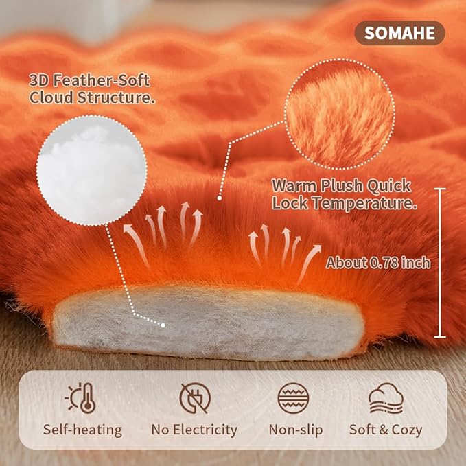 Cat Beds for Indoor Cats Faux Fur Pet Pad Mat Plush Kitten Bed with Non-Slip Bottom for Carriers/Couch Dog & Puppy Friendly 35 x 27 Inch X-Large Orange