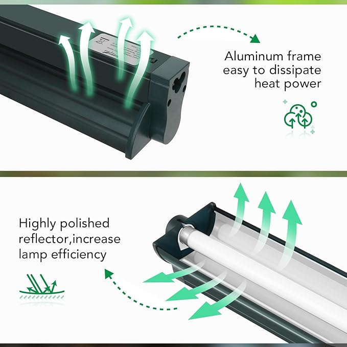 T5 Reptile Light Fixture Green Combo Kit 8W Light Fixture Reptile Terrarium Hood 10.0 UVB Light Bulb Fluorescent Tube Ideal for Tropical and Deserts Such as Bearded Dragon Lizards and Tortoises