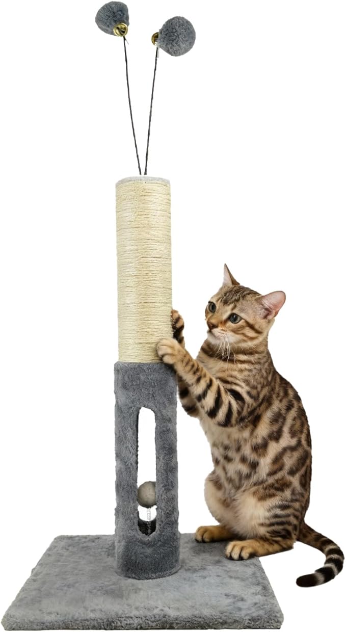 Cat Scratching Post 25 Inches Heavy Duty and Thicker Cat Scratching Post Cotton Rope with Hanging Ball and Mice Scratching Post for Indoor Cats and Adult (Gray, 25" H)