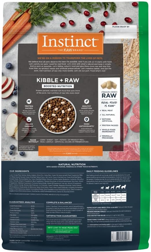 Instinct Raw Boost, Natural Dry Dog Food with Freeze Dried Pieces, High Protein, Whole Grain Recipe - Real Lamb & Oatmeal, 20 lb. Bag