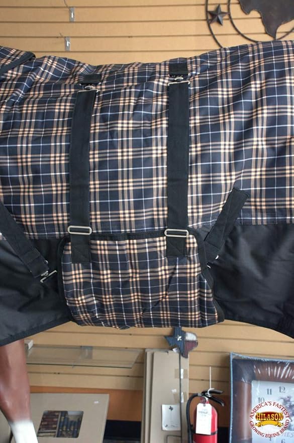HILASON Orange Black Plaid 81 in 1200D Winter Waterproof Poly Horse Turnout Blanket Belly Wrap