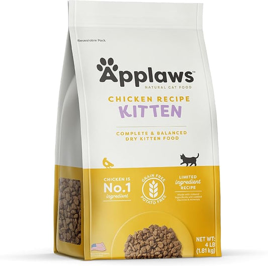 Applaws Complete Dry Kitten Food, Grain-Free, Limited and Natural Ingredients, Added Vitamins & Minerals, High Protein, Supports Digestion, Chicken Recipe (4 Pound Bag)