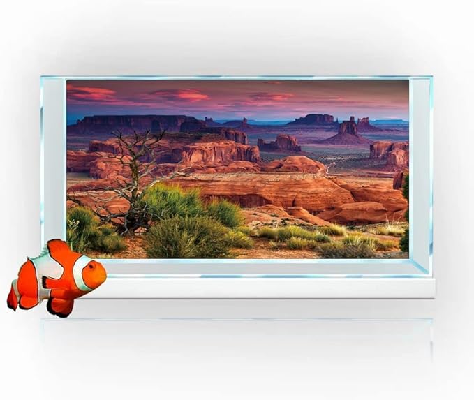 30X12IN Desert Loess Rock Cactus Oasis Reptile Habitat Background, Natural Sunset Desert Themed Terrarium Background, Aquarium Background with 10 EVA Double-Sided Tape