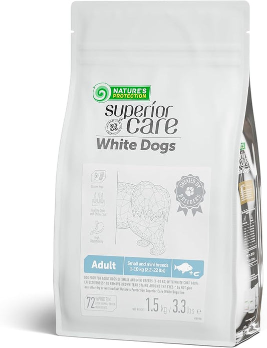 Nature's Protection Dry Dog Food for Small Breed - High Protein, Grain-Free, Anti-Tear Stain Diet for White & Light Fur Adult Dogs, Small Bites Kibble (Superior Care - White Fish, 3.3 lb)
