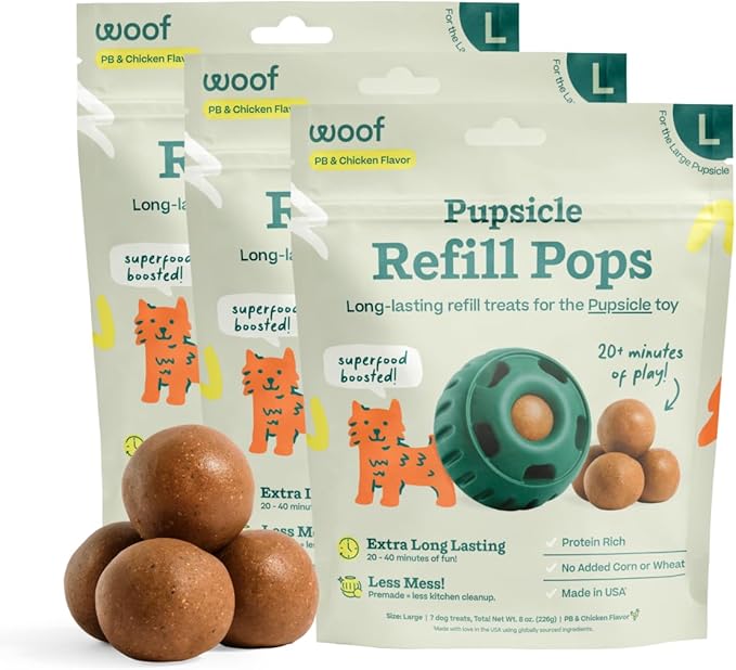 WOOF Pupsicle Refill Pops, Delicious Long Lasting Dog Treats, Pre-Made Pupsicle Refills for Dogs, Wholesome Ingredients, Low-Mess Chicken Pet Treats - Large Pops - 7 Count - 3 Pack
