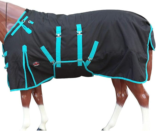 Black with Turquoise Trims 75 inch HILASON 1200D Winter Waterproof Poly Horse Turnout Blanket Belly Wrap