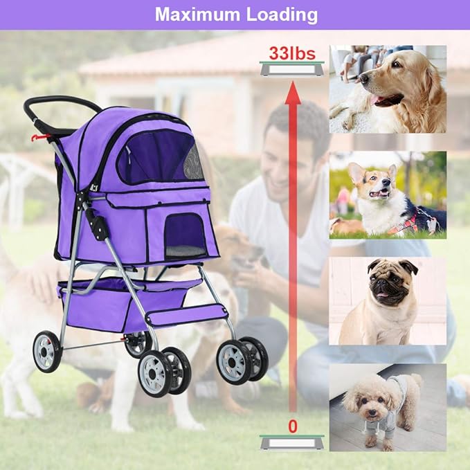 BestPet Pet Stroller Cat Dog Cage Stroller Travel Folding Carrier