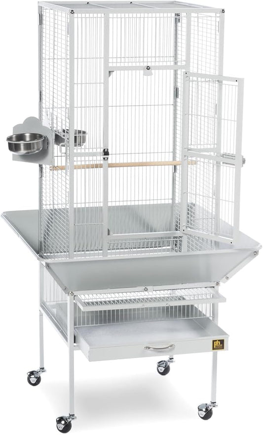 Mid-Century Marvel Bird Cage with Retro-Inspired Design, Durable Construction, Spacious Interior, and Elegant Finish for Stylish Pewter White