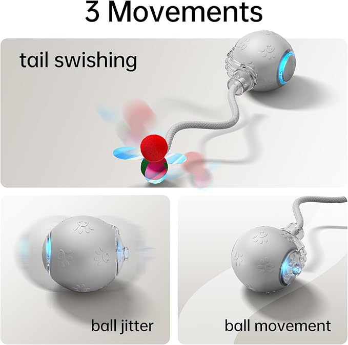 Interactive Cat Toys for Indoor Cats - Pet Toy with Speedy Tail 2.0 Christmas Birthday Gift Cat Toys for Bored Indoor Adult Cats, Motion-Activated, 2025 New Upgraded, USB Rechargeable(grey)