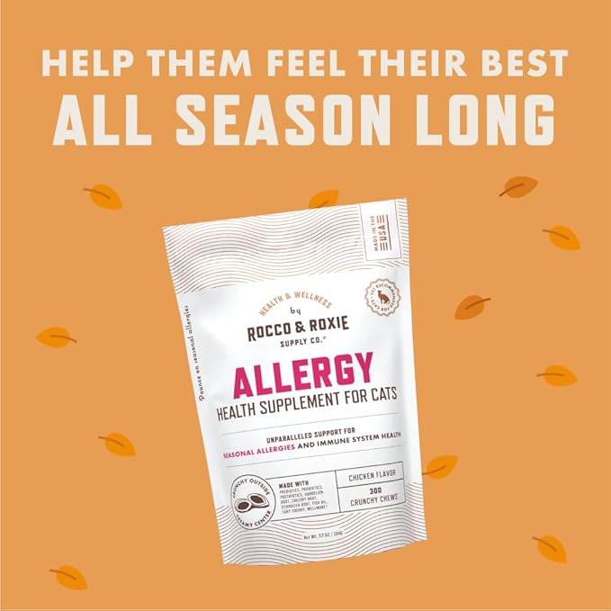 Rocco & Roxie Seasonal Allergy Relief for Cats, Cat Supplements & Vitamins, Probiotics to Support Gut Health, Fish Oil for Skin, Sneezing & Itching from Seasonal Allergies, Tart Cherry Immune Support