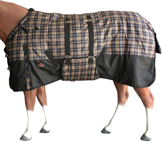 HILASON Orange Black Plaid 68 in 1200D Winter Waterproof Poly Horse Turnout Blanket Belly Wrap