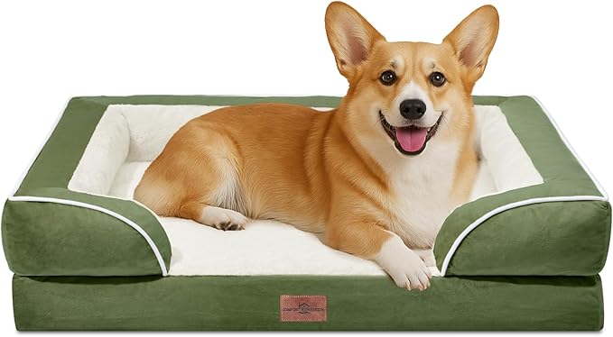 Comfort Expression Orthopedic Dog Bed for Medium Dogs 30x20 Inch, Waterproof Egg Crate Foam Medium Pet Bed with Removable Bolsters, Dog Couch with Washable Cover & Non-Slip Bottom, Light Green