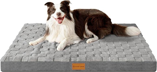 Patas Lague Orthopedic XL Dog Bed Large Sized Dog 48''X30'', Waterproof Soft Comfortable Egg Crate Foam Large Pet Beds Crate Mat with Removable Washable Cover and Nonskid Bottom, Grey