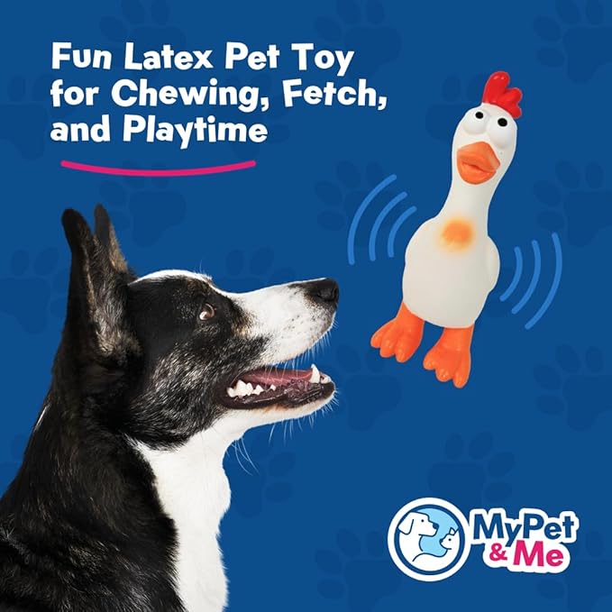 My Pet & Me - Squeaky Dog Toys for Light to Moderate Chewers - Fun Latex Toys for Puppies, Teething, and Gentle Play - Interactive Fetch and Chew Toy with Squeaker (White Chicken, 7.8 Inch)