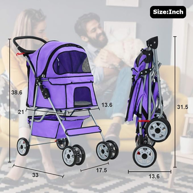 BestPet Pet Stroller Cat Dog Cage Stroller Travel Folding Carrier