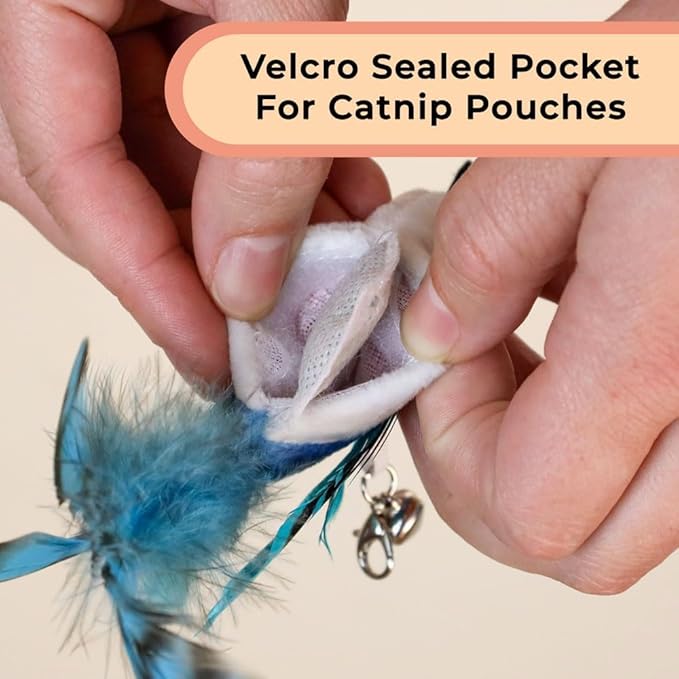 Whiskertons Interactive Bird Simulation Cat Toy Set, Interactive Cat Toys for Indoor Cats, Cat Feather Toy, Self-Holding Suction Base, 5 Catnip Birds, Feathers & Bells (5 Replacement Catnip Birds)